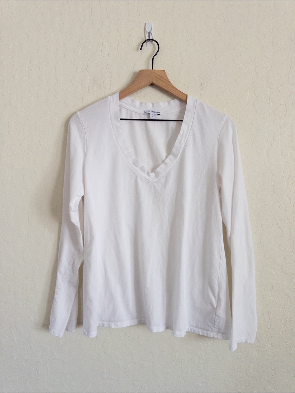 James Perse 100% Cotton Long Sleeve V-Neck Tee T-Shirt XL 4 White Basic Classic